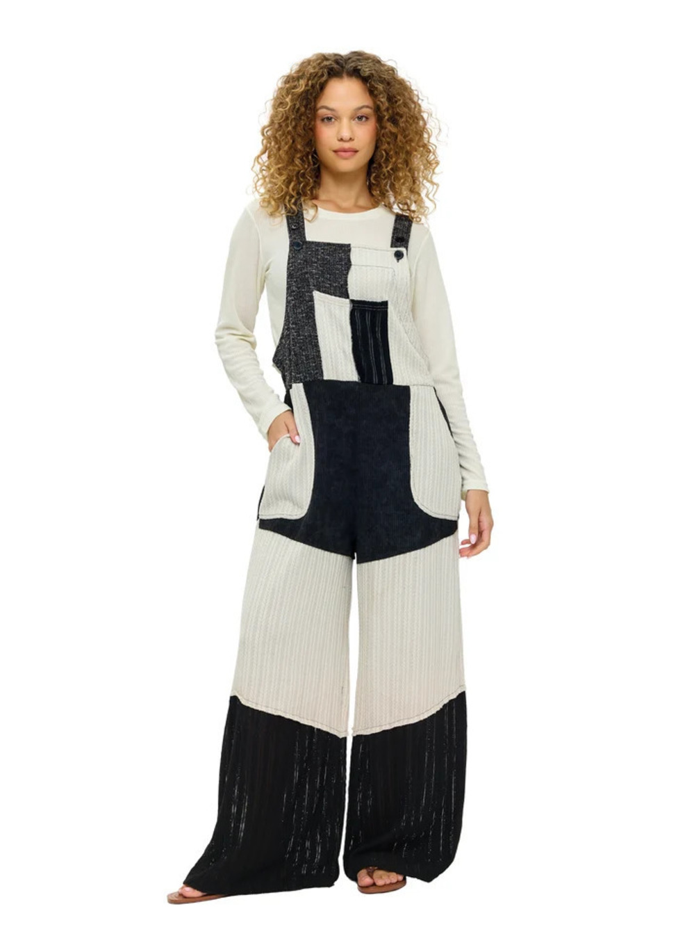26810 | Yak & Yeti Boho Colorblock Patchwork Ribbed Overalls | Sizes S/M-L/XL